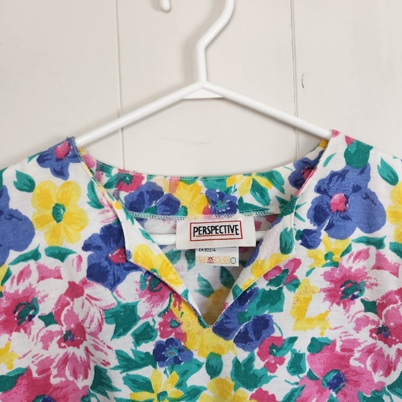 Vintage 1980s Pink Short Sleeve Bright Floral Blouse Top 80s Office Preppy 90s - Picture 2 of 9